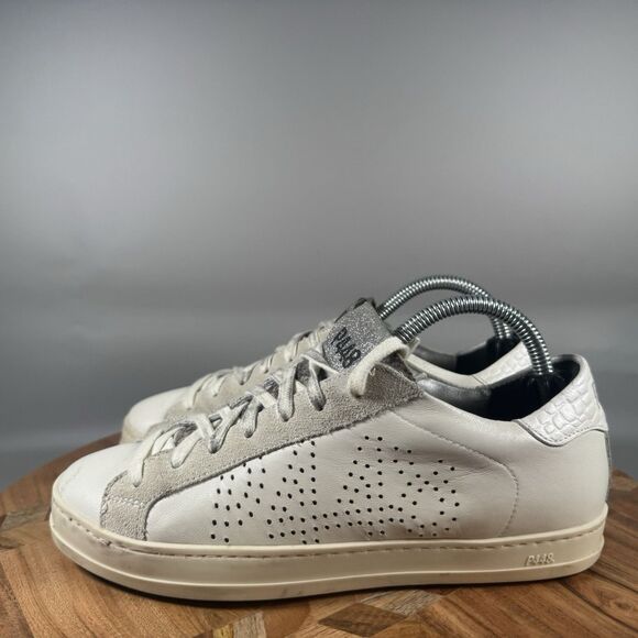 P448 John Shoes Womens EU 35 US 5 White Low Top Leather Sneaker Lace Up Casual - Picture 3 of 8